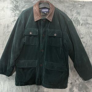 Lands End cotton Quilted Lining Corduroy Trim Chore Barn work coat Jacket size L